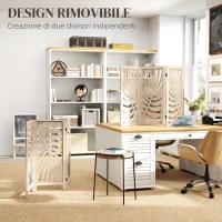 HOMCOM Paravento da Interno a 3 Pannelli Pieghevole e Separabile in Legno, Design a Foglie, 120x170 cm, Colore Legno(m-4)