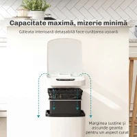 HOMCOM Coș de Gunoi de 12L cu Senzor Infraroșu, Buton Touch și Găleată Detașabilă, Coș de Gunoi din Oțel Inoxidabil, ABS și PP, 28x22x41 cm, Alb(m-6)