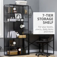 HOMCOM Industrial Accent Display Rack 7 Tier Bookcase, Display Rack for Living Room, Office, Bedroom, Black(m-5)