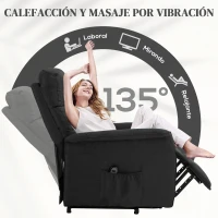 HOMCOM Sillón Relax Reclinable Eléctrico Levanta Personas con Mando a Distancia y Bolsillo Lateral Tapizado en Lino Negro(m-5)