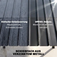 Outsunny Grillpavillon 2,71 x 1,82 m Gartenpavillon mit Pultdach, Seitenregalen UV-Schutz 50+ Schwarz(m-4)