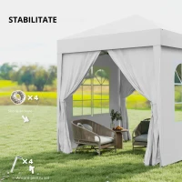 Outsunny Foisor Pliabil 2x2 m con 4 Pereti Detasabili, Foisor de Gradina cu Sac pentru Transport din Poliester si Otel, Alb(m-6)