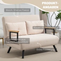 HOMCOM Schlafsofa 2er-Sofa Samtsofa, Schlaffunktion, inkl. 2 Kissen, Samtoptik, Natur + Beige + Schwarz(m-7)