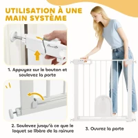 PawHut Barrière de sécurité animaux avec porte fermeture automatique système de double verrouillage, acier blanc(m-4)