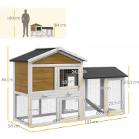 PawHut Hasenstall 2 Etagen Kaninchenstall Holz Kaninchenkäfig mit Bitumendach Freilaufgehege Rampe Türen 147x54x84 cm Gelb(m-3)