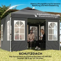 Outsunny Pavillon 3x3m Wasserdicht Stabil Winterfest Pop-up Faltpavillon, Ein-Knopf-Aufbau, UV 50+ Dunkelgrau(m-4)