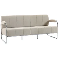 HOMCOM Canapea 3 Locuri Tapițată cu Chenille și Cusături Duble, Canapea Modernă cu Brațe și Picioare din Oțel, pentru Living, Birou și Dormitor, 174x75x76 cm, Bej(m-1)
