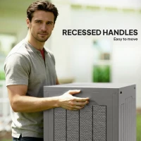 Outsunny 93L Plastic Garden Storage Box, Outdoor Storage Box with Handles, Waterproof Outdoor Storage Container, Khaki(m-5)