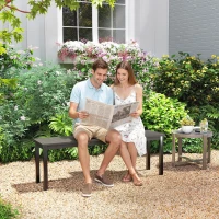 Outsunny Banc de Jardin 2 Places, Banc d'Extérieur avec Assise à Lattes Effet Bois et Cadre en Acier pour Patio, Parc, Gris(m-10)