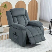 HOMCOM Opstaanstoel met Zachte Bekleding, Relaxstoel met Afstandsbediening en Zijvakken, Grijs(m-10)