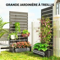Outsunny Jardinière surélevée avec treillis pour plantes grimpantes bac à fleurs de 64L, composite bois-plastique et aluminium(m-6)