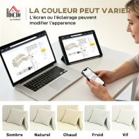 HOMCOM Canapé d'angle réversible 3 places moderne avec coussins inclus, tissu velours côtelé, crème(m-7)