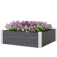 Outsunny Canteiro Elevado em Vinil para Jardim 102x102x33 cm Kit Modular com Pernas de Encaixe e Fundo Aberto Canteiro Elevado para Flores Ervas e Verduras Cinza Escuro(m-7)