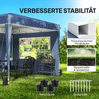 Outsunny Paviljoen 3 x3 m waterdicht in hoogte verstelbaar Pop-up vouwpaviljoen met 2 zijpanelen, UV 50+ opvouwbaar Donkerblauw(m-6)