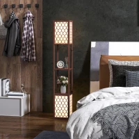 HOMCOM Duo Light Floor Shelves - Brown(m-9)