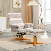 HOMCOM Linen Swivel Recliner Chair with Footstool, Wooden Base and Storage for Living Room, Multicolour(m-10)