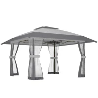 Outsunny Paviljoen 4x4m Waterdicht Verstelbaar Pop-up Inklapbaar Paviljoen met Dubbel Dak en 4 Netpanelen, UV 30+ Lichtgrijs(m-1)