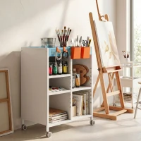 HOMCOM Étagère sur roulettes, 4 niveaux, tablettes réglables & paniers suspendus pour bureau à domicile et salon, Blanc(m-4)