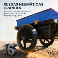 HOMCOM Remolque de Bicicleta 40 kg Cubierta de Tela Oxford con Reflectores y Marco de Acero 144x59x80 cm Azul(m-8)