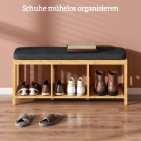 HOMCOM Bamboe Schoenenbank, Halbank met Gewatteerd Zitkussen en Open Vakken, Naturel Houtlook(m-5)