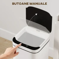 HOMCOM Coș de Gunoi de 13L cu Senzor și Spațiu pentru Deodorante, Coș din Oțel Galvanizat și PP, 24x24x41 cm, Alb și Negru(m-5)