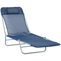 Outsunny Folding Sun Lounger with Head Pillow - Dark Blue(m-1)