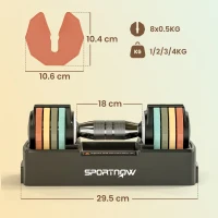 SPORTNOW Set di manubri regolabile, manubri 1-5 kg con selezione rapida e vassoio, impugnatura antiscivolo salvaspazio(m-3)