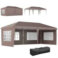 Outsunny Carpa Plegable 6x3 m Pop-up con 4 Laterales Desmontables Cenador de Jardín con 4 Ventanas y Bolsa de Transporte Café(m-10)