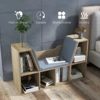 HOMCOM Librería con Asiento Estantería de Libros con 6 Cubos Cojín para Sala de Estar Dormitorio 102x30x61cm Roble y Gris(m-7)