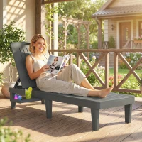 Outsunny Set di 2 lettini da giardino in plastica PP con vassoio laterale, reclinabili in 5 posizioni, grigio(m-2)