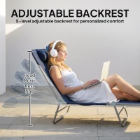 Outsunny Folding Sun Lounger with Head Pillow - Dark Blue(m-4)