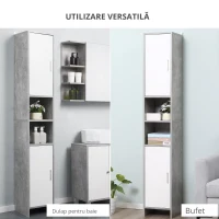 Kleankin Dulap Baie Coloana – 30×30×180 cm, Lemn Efect Ciment(m-5)