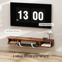 HOMCOM Mobilier TV Suspendat, Suport TV Până la 50" cu Sertar Rabatabil, 2 Rafturi Deschise și Orificiu pentru Cabluri, Mobilier pentru Televizor pentru Sufragerie, Dormitor și Sală de Stat, 120x24x16 cm, Nuc(m-5)