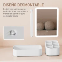 HOMCOM Espejo Maquillaje con Luz Recargable con 2 Modos de Iluminación Rotación de 180° Brillo Ajustable Blanco(m-9)