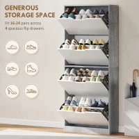 HOMCOM Scarpieră Economisitoare de Spațiu Modernă cu 4 Ante pentru 16 Perechi de Pantofi, 62.5x26x156 cm, Gri Ciment(m-4)