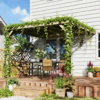 Outsunny Lean-To Wooden Pergola Kit, Decorative Garden Gazebo with Stable Structure and Concrete Anchors, 3 x 3 m, Light Brown(m-9)