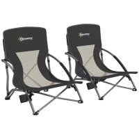 Outsunny Set of 2 Lightweight Folding Beach Chairs with Mesh Back Armrests and Carry Bag 58x55x62 cm Black