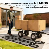 Outsunny Carrito de Jardín con Ruedas Grandes Bolsa Impermeable Removible y Mango Giratorio Carga 300 kg 105x51x54 cm Negro(m-4)