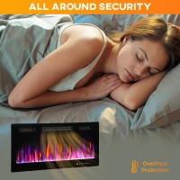 HOMCOM Șemineu Electric de Perete și Încastrat 3 în 1 cu Încălzire Ultra Subțire 9,4 cm, 12 Culori de Flacără 3D și Cristale, 900/1800W Șemineu Electric cu Telecomandă, Ecran Tactil, Timer și Termostat(m-8)