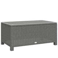 Outsunny Rattan Garden Coffee Table with Glass Top, Light Grey(m-1)