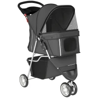 PawHut Faltbar Hundewagen mit verstellbarem Verdeck, Aufbewahrungskorb, für kleine Hunde bis 10kg, 77 x 44 x 102 cm Dunkelgrau(m-1)