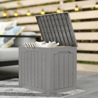 Outsunny 93L Plastic Garden Storage Box, Outdoor Storage Box with Handles, Waterproof Outdoor Storage Container, Khaki(m-8)