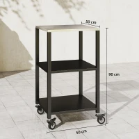 Outsunny Grillwagen met 3 Etages en Roestvrijstalen Werkblad, Serveerwagen 50 x 50 x 90 cm Zwart(m-3)
