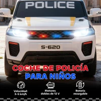 AIYAPLAY Coche Eléctrico para Niños de Policía con Mando a Distancia Motor Doble Sirena Suspensión en 4 Ruedas y Faros Blanco(m-4)