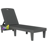 Outsunny Set di 2 lettini da giardino in plastica PP con vassoio laterale, reclinabili in 5 posizioni, grigio(m-7)