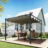 Outsunny Pergola de jardin exterieur 3 x 3 m avec toit rétractable et fixation magnétique, abri soleil UPF30+, gris(m-10)
