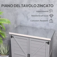 Outsunny Armadio da Esterno con Ripiano e Banco da Lavoro in Legno e Acciaio, 79x43x92 cm, Grigio(m-5)