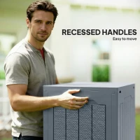 Outsunny 93L Plastic Garden Storage Box, Outdoor Storage Box with Handles, Waterproof Outdoor Storage Container, Light Grey(m-5)