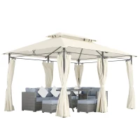 Outsunny Pavillon de jardin double toit, 6 côtés, déperlant, pour jardin et terrasse, 4x3 m, blanc crème(m-6)