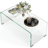 HOMCOM Stabiler Couchtisch aus Glas, einteiliges Design, schlicht und modern, 80 x 45 x 35 cm, Transparent(m-10)